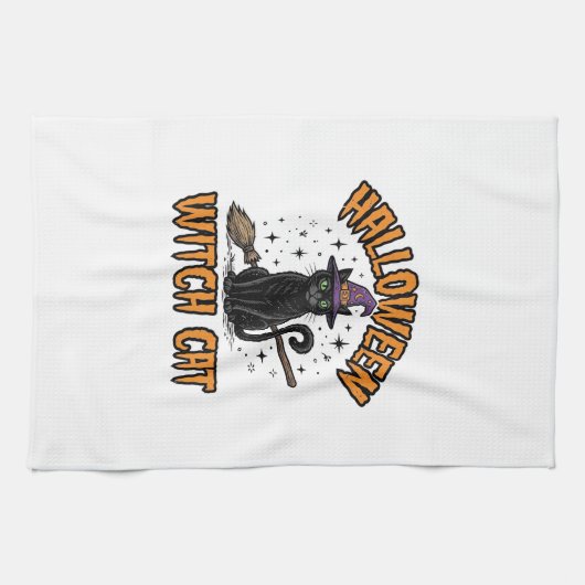Halloween-Hexenkatze Vintage-Stichdesign_1 Geschirrtuch (Horizontal)