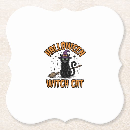 Halloween-Hexenkatze Vintage-Stichdesign_1 Untersetzer (Vorderseite)
