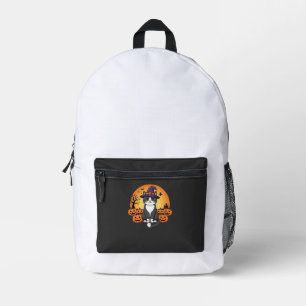 Halloween Hexenkatzen-Kürbis-Mond-Design_1 Bedruckter Rucksack