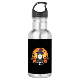 Halloween Hexenkatzen-Kürbis-Mond-Design_1 Edelstahlflasche