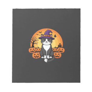 Halloween Hexenkatzen-Kürbis-Mond-Design_1 Notizblock
