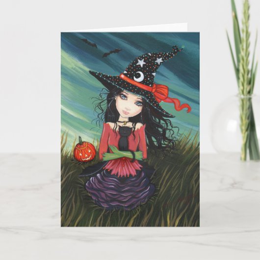 Halloween Hexenkatzenkarte von Molly Harrison Karte (Vorderseite)