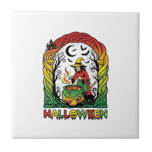 Halloween Hexenkessel braut schwarze Katze Gruseli Fliese