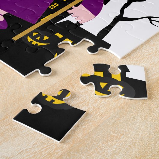 Halloween-Hexenkind macht Trick oder behandelt Puzzle (Seite)