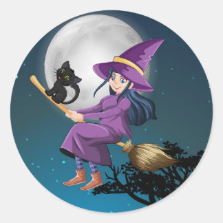 Halloween-Hexenkleber Runder Aufkleber