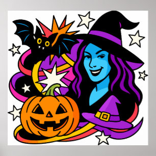 Halloween Hexenklirale PNG, spuke Frau mit Pum Poster