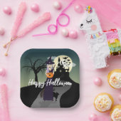 Halloween Hexenkürbis Schwarze Katze Dein Text Pappteller (Party)