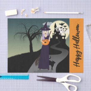 Halloween Hexenkürbis Schwarze Katze Dein Text Seidenpapier
