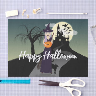 Halloween Hexenkürbis Schwarze Katze Dein Text Seidenpapier
