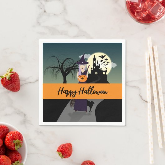 Halloween Hexenkürbis Schwarze Katze Dein Text Serviette (Beispiel)