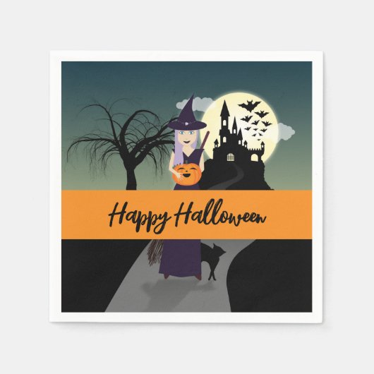 Halloween Hexenkürbis Schwarze Katze Dein Text Serviette (Vorderseite)