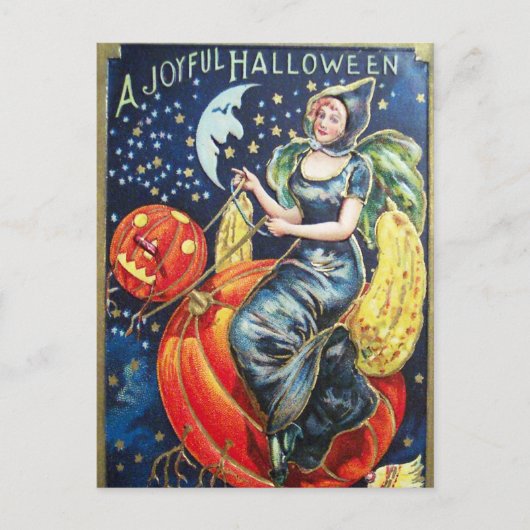 Halloween Hexenkürbis Vintager Spaß Postkarte (Vorderseite)
