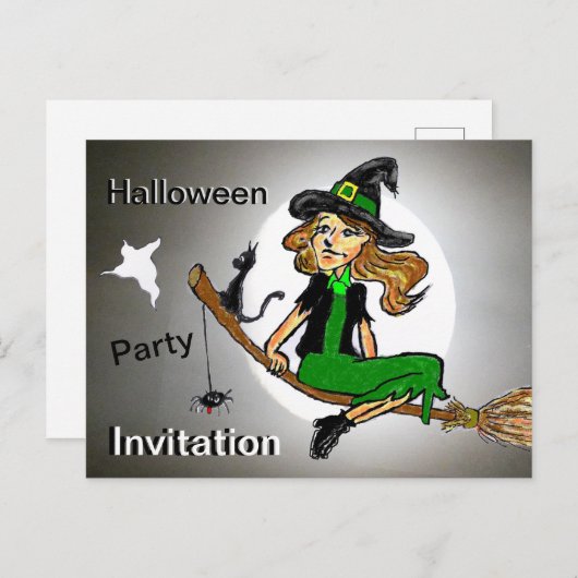 Halloween Hexenkust. Text-Party Einladung (Vorne/Hinten)