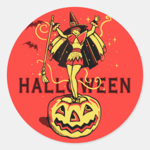 Halloween-Hexenmädchen (vintage) Runder Aufkleber