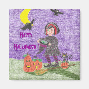 Halloween Hexenmagnet lila! Magnet