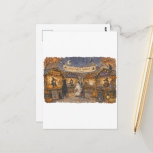 Halloween-Hexenmarkt-Szene-Illustration Postkarte
