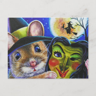 Halloween-Hexenmaus-Vintage-Maske-Wasserfarbenkuns Postkarte