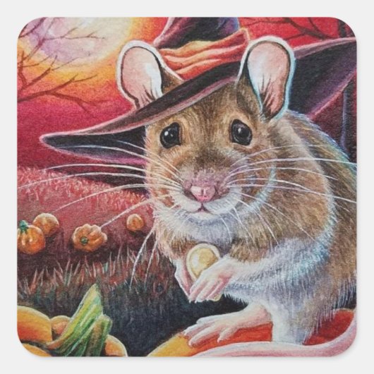 Halloween Hexenmäuse Pumpkin Seed Wasserfarbe Kuns Quadratischer Aufkleber (Vorderseite)