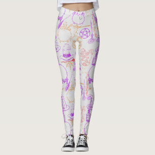 Halloween Hexenmuster Neon 01 Offweiß Hintergrund Leggings