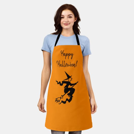 Halloween Hexenorange-Schwarz-Allround-Print-Schür Schürze (Getragen)
