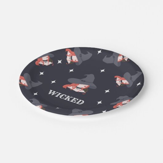 Halloween-Hexenpapier-Party Pappteller (Schrägansicht)