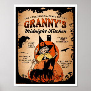 Halloween Hexenplakat Omas Mitternachtsküche Poster