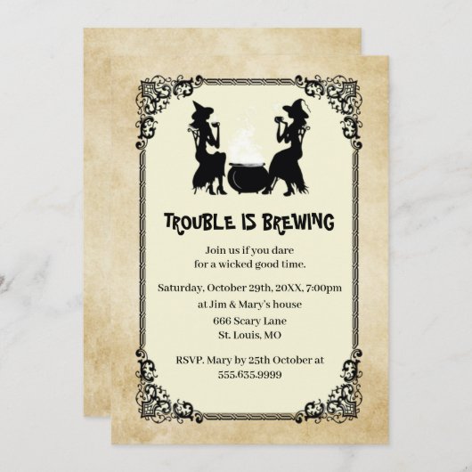 Halloween Hexenprobleme ist Party brauen Einladung (Vorne/Hinten)