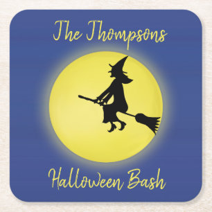 Halloween-Hexenspiel-Silhouette im Mondlicht Rechteckiger Pappuntersetzer