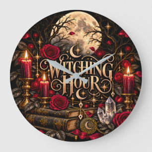 Halloween Hexenstunde Gothic Mond Rosen Große Wanduhr