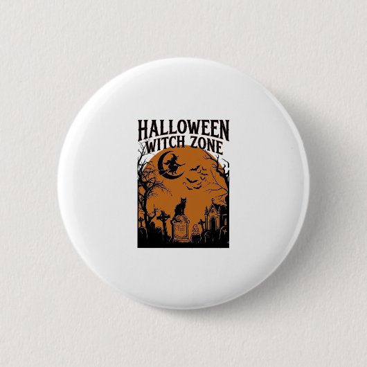 Halloween Hexenzone Schwarze Katze Friedhof Fleder Button (Vorderseite)