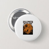 Halloween Hexenzone Schwarze Katze Friedhof Fleder Button (Vorne & Hinten)