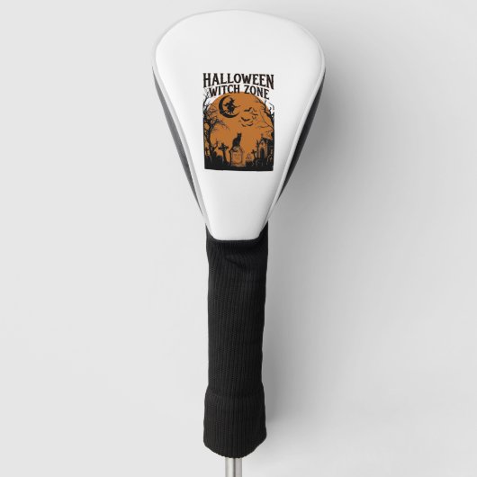 Halloween Hexenzone Schwarze Katze Friedhof Fleder Golf Headcover (Vorderseite)