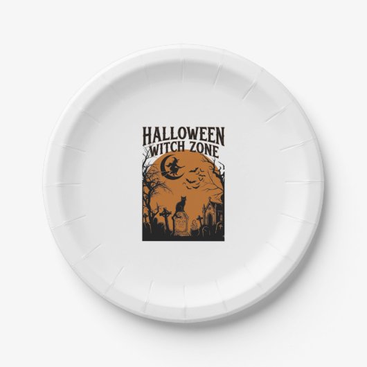 Halloween Hexenzone Schwarze Katze Friedhof Fleder Pappteller (Vorderseite)