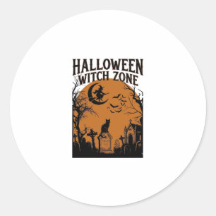 Halloween Hexenzone Schwarze Katze Friedhof Fleder Runder Aufkleber