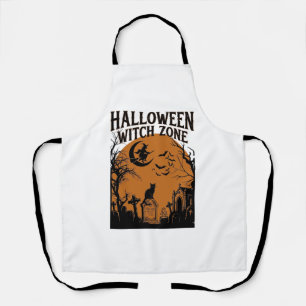 Halloween Hexenzone Schwarze Katze Friedhof Fleder Schürze
