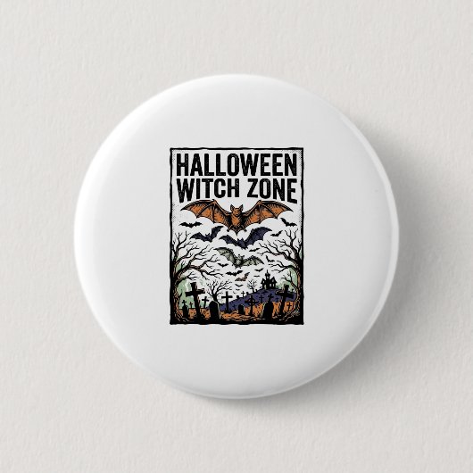 Halloween-Hexenzone Vintage-Friedhofs-Fledermaus-D Button (Vorderseite)