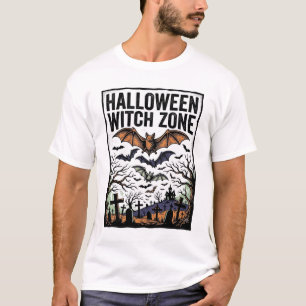 Halloween-Hexenzone Vintage-Friedhofs-Fledermaus-D T-Shirt