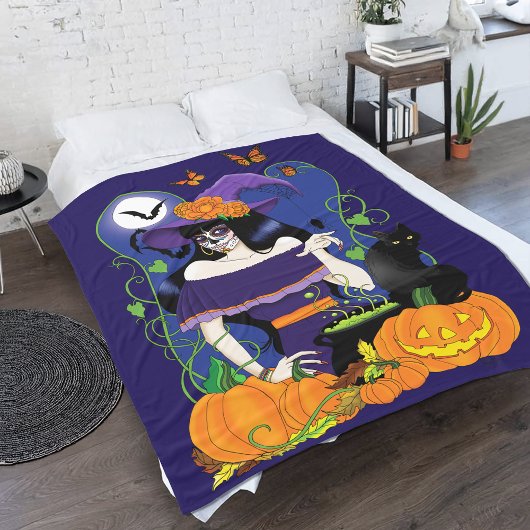 Halloween Hexenzuckerskull Fleecedecke