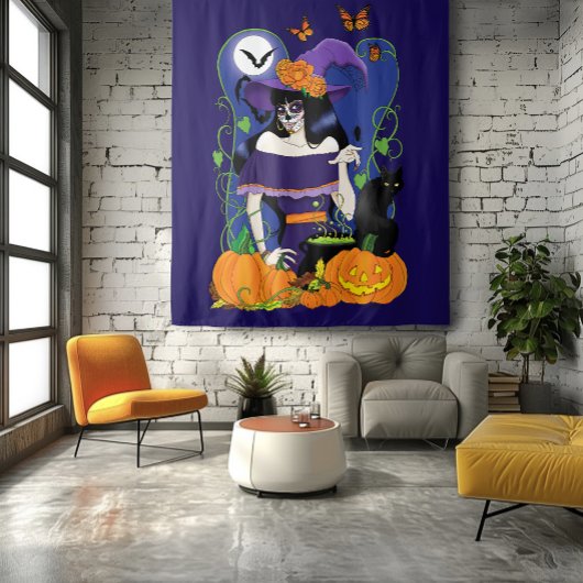 Halloween Hexenzuckerskull Wandteppich
