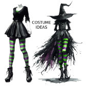 Halloween Hexs Lila Strümpfe mit grünem Streifen Leggings