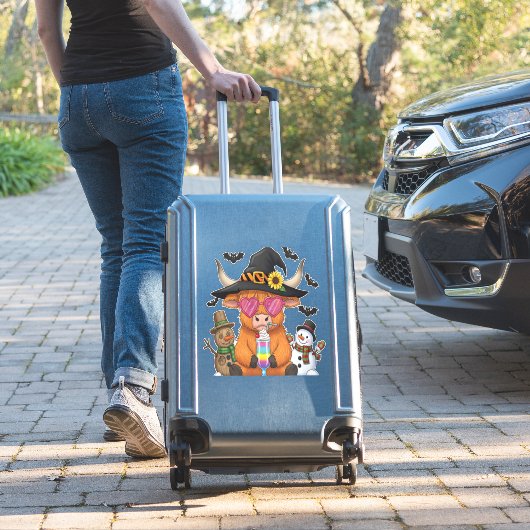 Halloween Highland Cow (2) Aufkleber (Koffer Insitu)