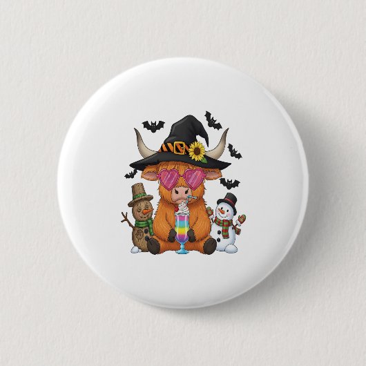 Halloween Highland Cow (2) Button (Vorderseite)