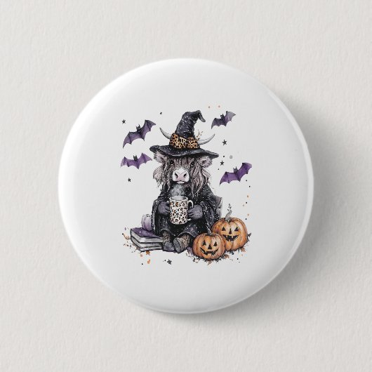 Halloween Highland Cow Button (Vorderseite)