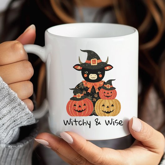 Halloween Highland Cow Hexe & Pumpkins Tasse