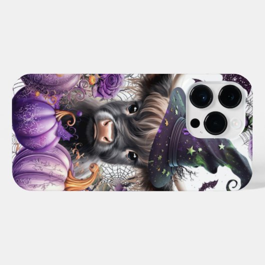 Halloween Highland Cow Hexenkürbis Lila Pumpkins iPhone Hülle (Rückseite (Horizontal))