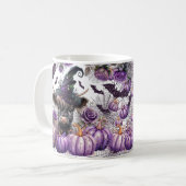 Halloween Highland Cow Hexenkürbis Lila Pumpkins Kaffeetasse (Vorderseite Links)