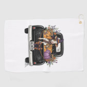 Halloween Highland Cow mit Truck Golfhandtuch (Horizontal)