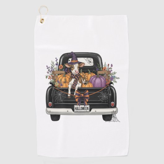 Halloween Highland Cow mit Truck Golfhandtuch (Vorderseite)