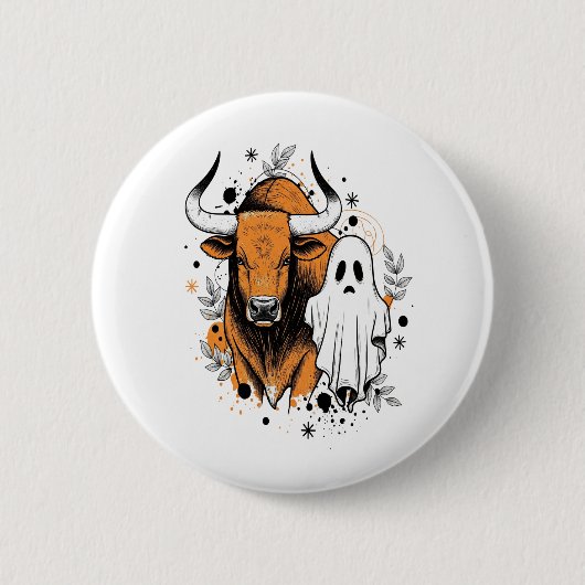 Halloween Highland Cow Niedlich Fall Button (Vorderseite)
