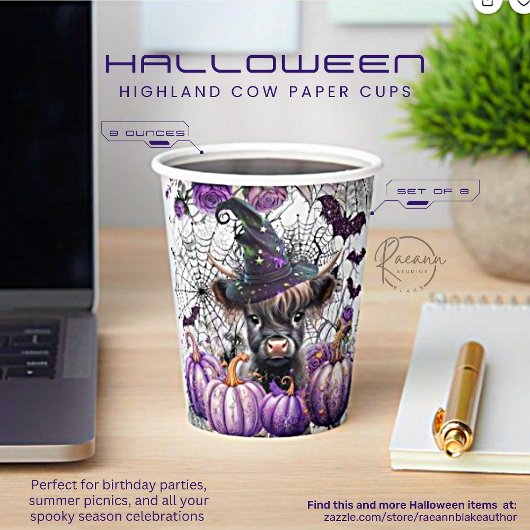Halloween Highland Cow Paper Cups Pappbecher